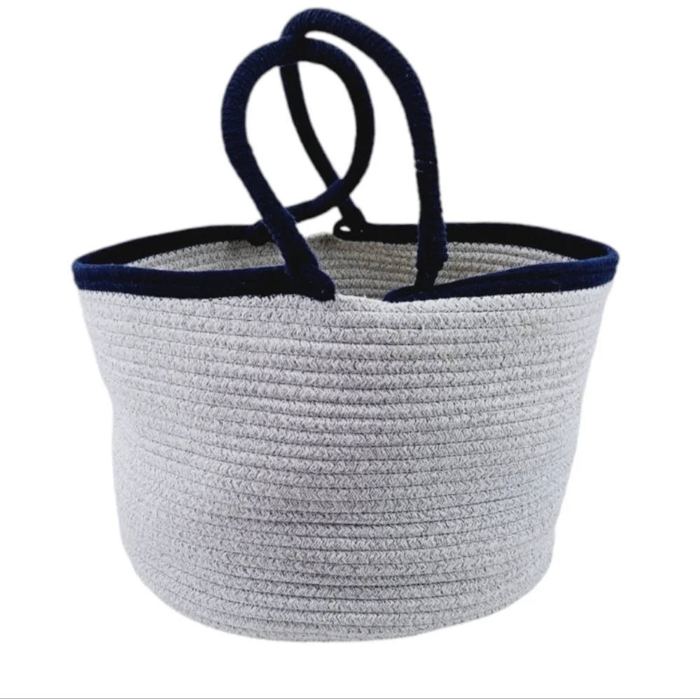 Woven Cotton Rope Shark Basket Tote Beach Bag Toy Storage Coastal